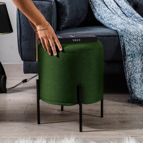 Puqqa Norm P1-420 Round Metal Leg Zipper Washable Fabric Pouf 100% Woven Linen Suitable For Everyday Use Free Shipping