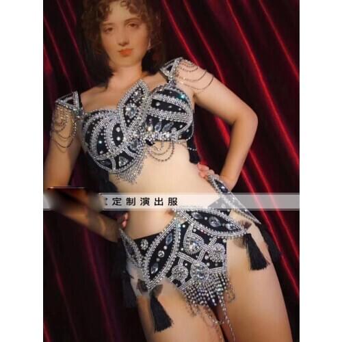 Rhinestone tassel conjoined sexy suit Model bikini Bar dj gogo singer party show ds costumes