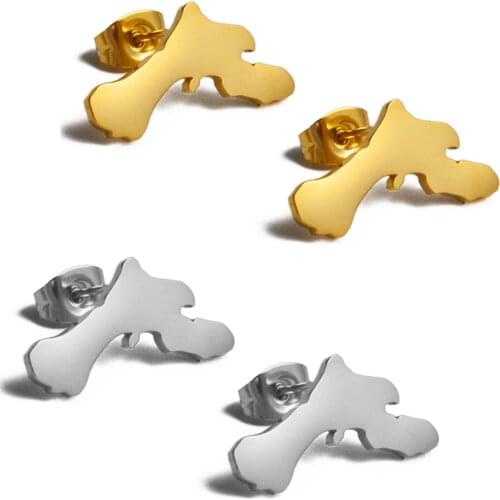 Anniyo Bonaire Map Stud Earrings Antilles Gold Color Stainless Steel Jewelry for Women Girls Netherlands #243421
