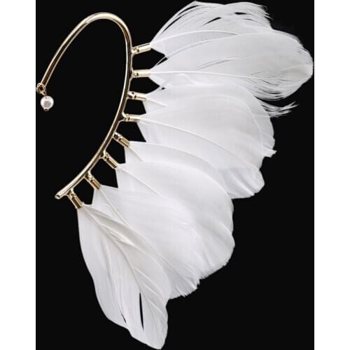New Fashion Feather Ear Hook Small Fresh Ear Cuff White Black Ear Jewelry Bohemian Women Lovely Popular Earring Without Piercing