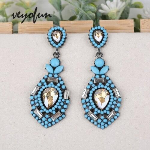 VEYOFUN Ethnic Acrylic Crystal Drop Earrings Vintage Luxury Long Dangle Earrings for Woman Fashion Jewelry Gift New