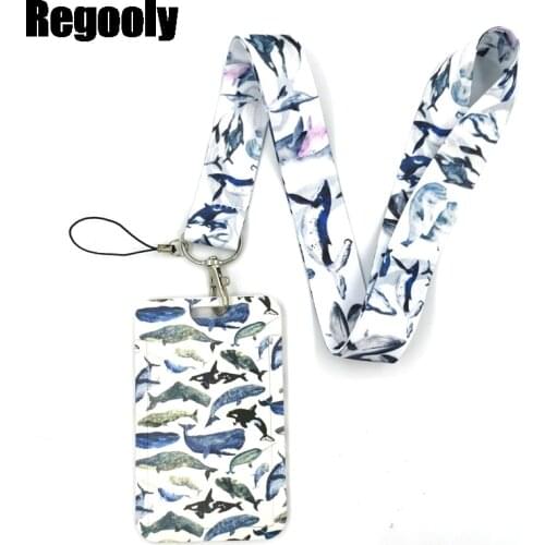 Ocean Marine Whale Art Cartoon Anime Fashion Lanyards Bus ID Name Work Card Holder Accessories Decorations Kids Gifts