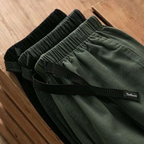 GZZ5001 Men Heavy Weight Cargo Shorts Japan Style Vintage Loose Straight Sport Casual Drawstring Elastic Waist Half-Length Pants