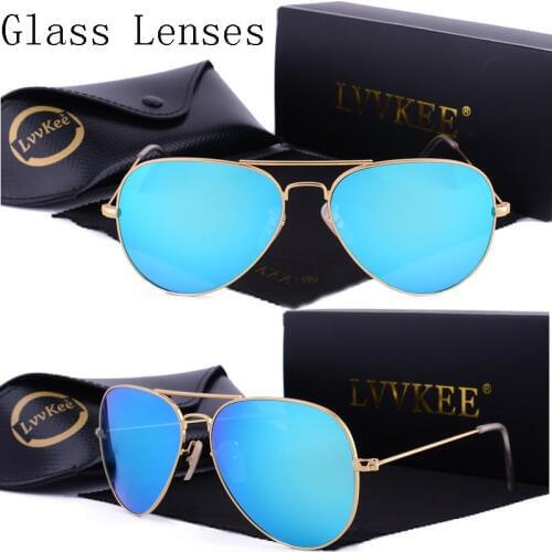 Luxury glass lens Pilot sunglasses women Men 2020 sun glasses 58mm Aviation framework Color Lenses uv400 rays ice blue G15