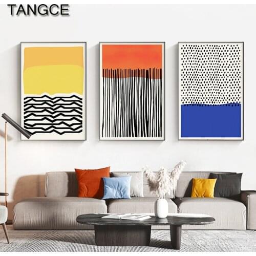 Modern Colorful Red Yellow Blue Wall Art Picture Abstract Geometric Line Poster Print Canvas Painting for Living Room Home Decor