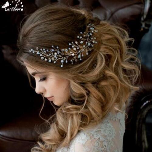 Carddoor Bridal Fashion Pearl Bridal Hair Accessories Crystal Leaves Headbands Headpiece Jewelry Party Handmade Decoration