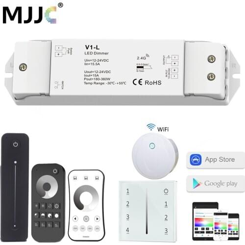 LED Dimmer 12v 24v 1CH 15A DC PWM 2.4G Wireless Smart Wifi Wall Touch Single Color LED Strip Light Dimmer Controller Switch V1-L