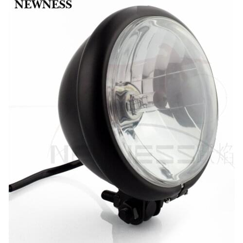 5 3/4" H4 12V 60/55W Black Vintage Headlgiht Headlamp Front Light Lamp for Harley Chopper Cafe Bobber Custom Motorcycle