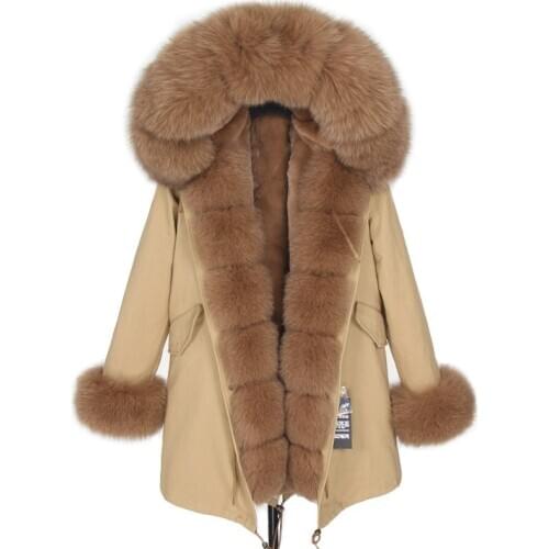 Waterproof Winter Parka Women Long Jacket Real Fur Coat Large Fox Fur Collar Detachable Faux Rabbit Fur Liner Plus Size