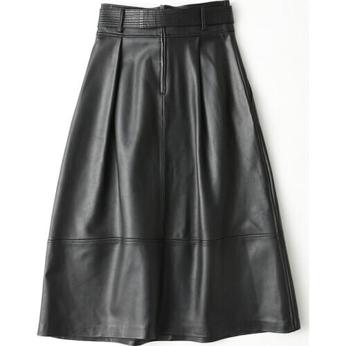 Real Leather Skirt Women Sheepskin Midi Skirt Spring Autumn Skirts Womens Korean Style Plus Size 4xl 2021 Mujer Faldas Pph1857