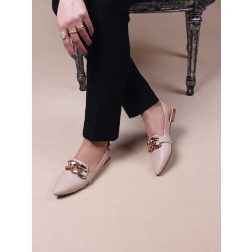 Womens Ballerina Beige Buckled Open Back Ballerina 2021 Summer Season