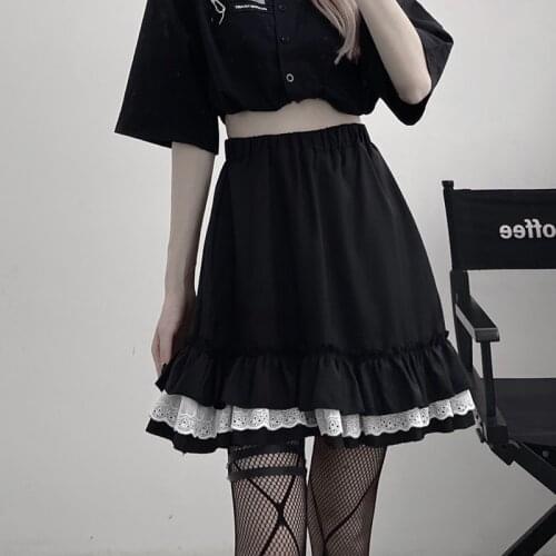 Women High Waist Pleated Skirts Girls Cute Sweet School White/Black Mini Skirt Uniform Female Loose Casual Skirts Korean Skirts