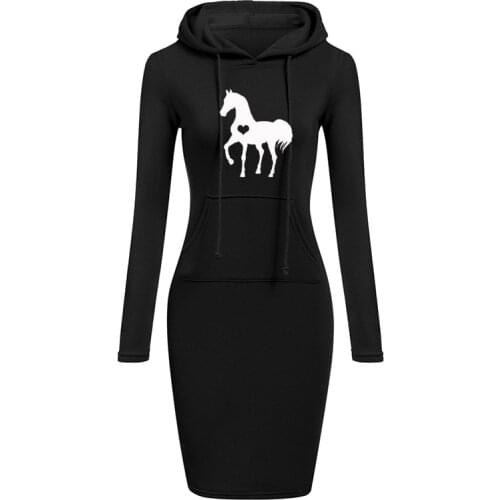 Autumn Winter Fashion Hoodies Dress Women Casual Hooded Pocket Long Sleeve Pullover Sweatshirts Womens Fashion Hooded Top