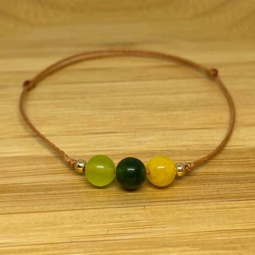 Women Green Agate Bracelets Handmade Thread Jewelry Natural Stones Gold Plated Beads Decoration Accessories Gift Wholesale