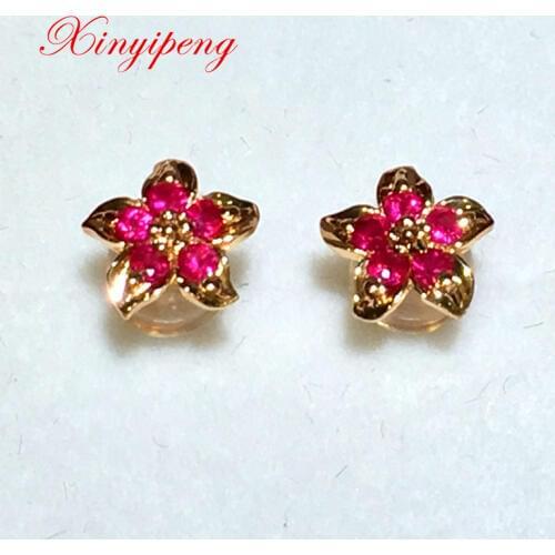 Xin yi peng 18 k rose gold inlaid natural ruby stud earrings, woman, birthday gift, beautifully