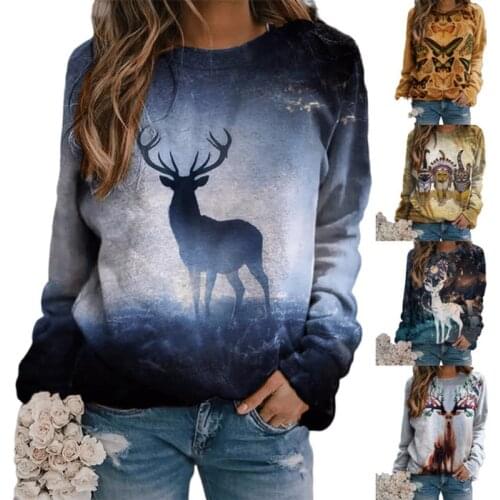 2021 Print Pullover Women O-neck Long Sleeves Animal Print Tribe Style Pullovers Autumn Casual Ladies Sweatshirt Plus Size S-5XL
