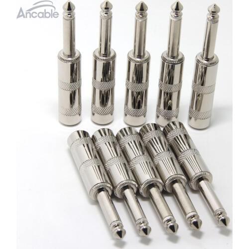 10-Pack 1/4" TS Jumbo Plugs Solder Type for Guitar, Instrument, Speaker/Microphone/Patch Cable - 6.35mm Male 1/4 Inch Phone Plug