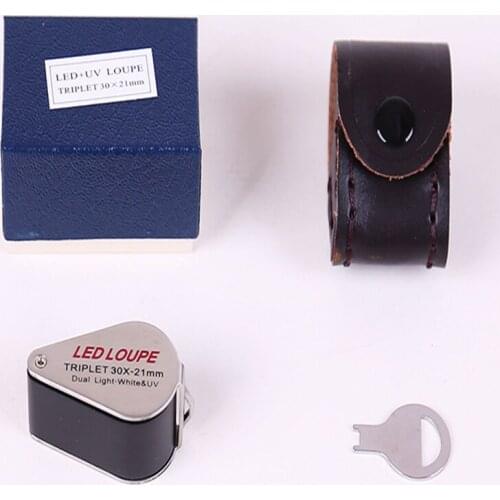 100set New Handheld Jeweler Mini Illuminated Magnifier Triplet Magnifying Glass UV LED Lights