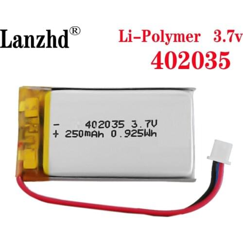 15PCS JST PH 1.0mm 3 pin 3.7V 250mAH 402035 Polymer lithium ion / Li-ion battery for tablet pc BANK GPS mp3 mp4