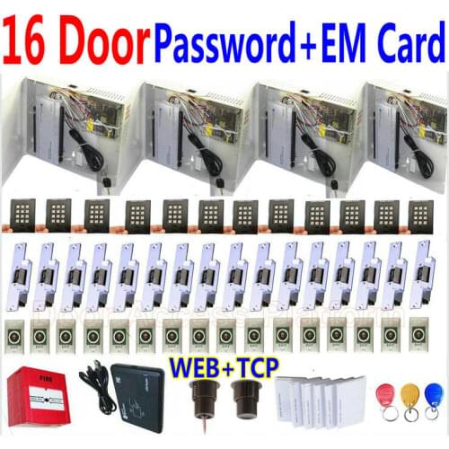 16 Door Access controller full package solution, Open door by Password+EM ID card Web Interface+PC Software+IP Control lock kit