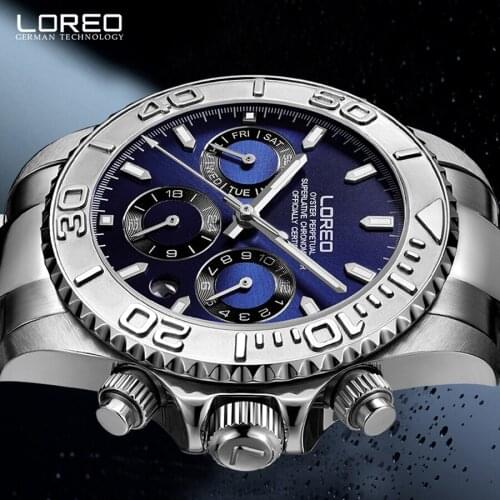 2021 Fashion Stainless Steel Luxury Luminous Mens Sports Waterproof Week automatic mechanical часы наручные мужские LOREO 9208