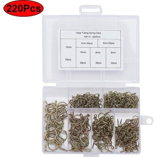 220pcs galvanized steel wire elastic strong clamp spring pipe clamp automobile oil water pipe quick mounting clamp 4-12mm