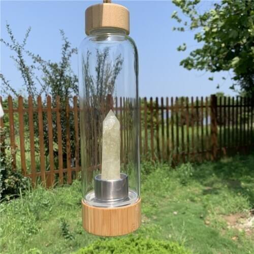550ml natural citrine quartz point healing crystal energy elixir drink water bottle glass cup gift with bamboo cover