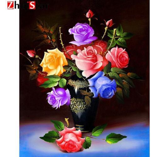 Diamond mosaic gift Needlework cross stitch Full diamond embroidery Rose Vase flower picture home decor diy 5d diamond Paint XY1
