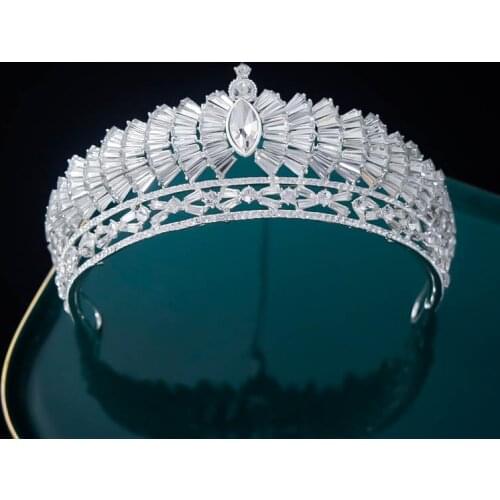 Baroque Luxury Crystal Beads Bridal Crown Tiaras Noble Rhinestone Pageant Prom Diadem Headband CZ Crown Wedding Hair Accessories