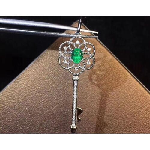 Fresh green gemstone key chain necklace for women silver fine jewelry natural gem silver material birthday party lover gift
