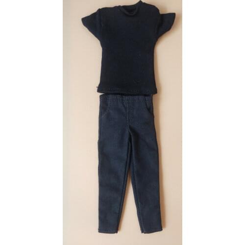 1/12 Scale Black T-shirt + Pants Model For 6"Action Figures Doll