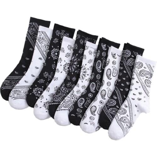 Black White Cotton Funny Flower Socks Bandanna Paisley West Coast Black Hiphop Pop Top Street Skate Fashion Skateboard Youth