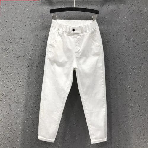 Jean Femme Summer 2021 Spring Plus Size 6XL Elastic Waist White Pants Loose Jeans Woman High Waist Autumn Denim Trousers