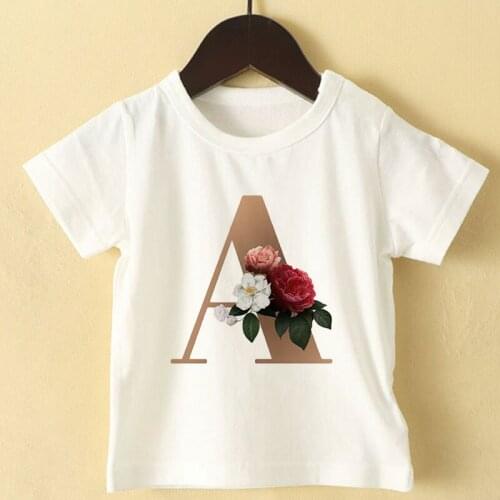 Aesthetics Girls Clothes Crew Neck Painted Letters Plant Pattern Boys T Shirts Kawaii Girl T shirt T Shirt Kids Summer