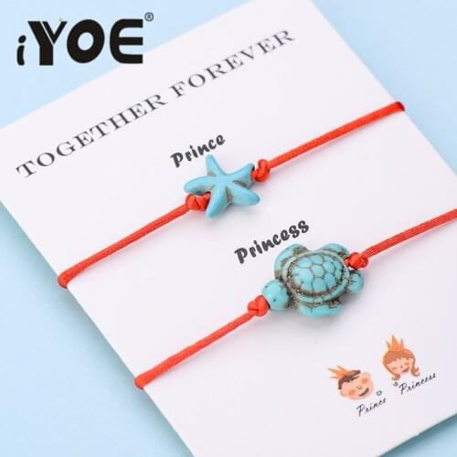 IYOE 2pcs/Set Wish Card Together Forever Red Thread Bracelets For Women Men Kids Starfish Turtle Paired Bracelet Friendship Gift