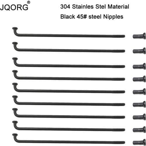 JQORG 2.0mm Black Bicycle Spokes 304 Stainless Steel Material J-BEND Mountain Bike Wheel Spokes Match With Black Steel Nipples