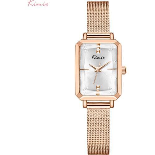Kimio Women Quartz Watch Stainless Steel Mesh Belt Watches Classic Square Waterproof Wristwatch Ladies Business Watch Reloj