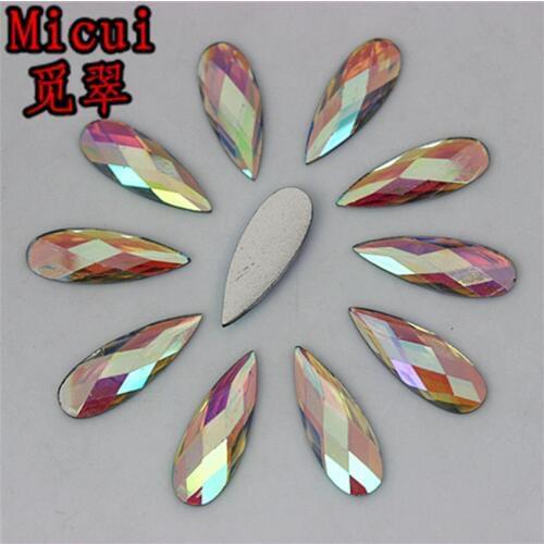Micui 100pc 8*22mm AB Crystal Drop Resin Rhinestones Flat Back Gems Strass Crystal Stones Non Sewing Crafts Decorations MC66