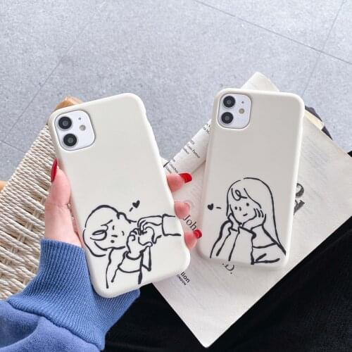 Fashion Cute Boy Girl Couple Phone Case for iPhone 11 12 Pro Max 7 8 6 6s Plus X XR XS Max Shockproof Soft Tpu Phone Cover Case