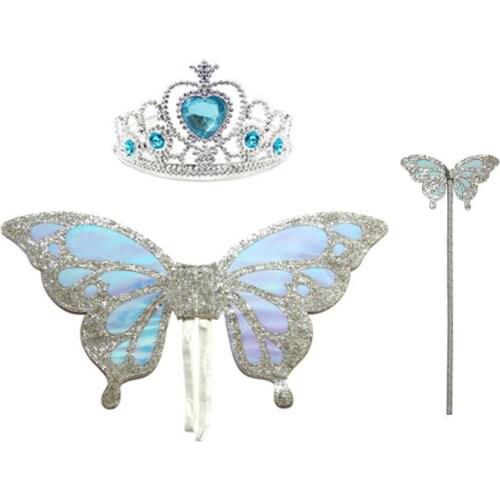 Glitter Butterfly Fairy Wing Wand Crown Set for Girls Party Favors Fancy Dress Props Birthday Gift Christmas Bag Filler 10sets