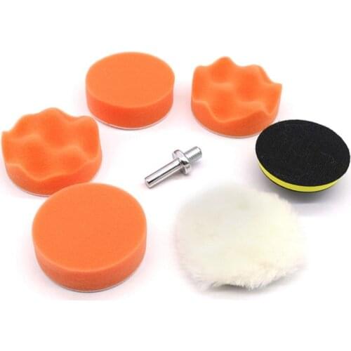 7pcs 3" Car Sponge Polishing Pad Set Polishing Buffer Waxing Adapter Drill Kit for Auto Body Care Headlight Assembly Repair