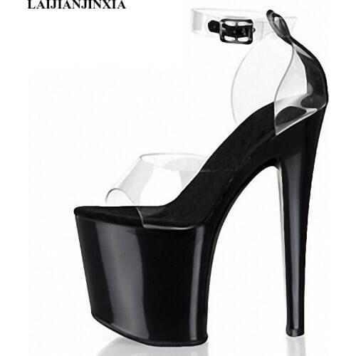 New 20cm high-heeled shoes sexy shoes full transparent crystal bag sandals performance shoes 8 inch High-heeled Dance Shoes