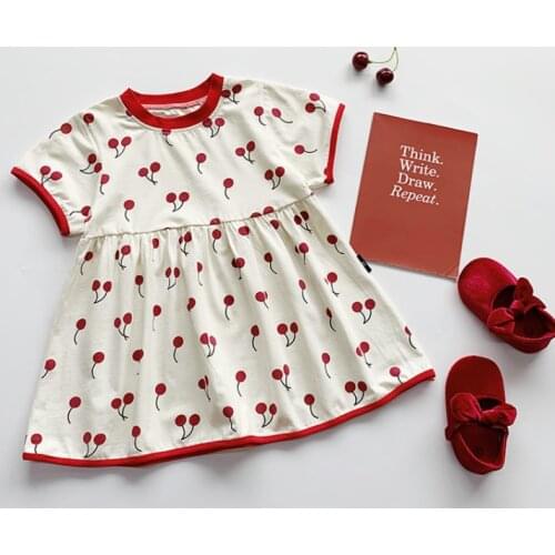 2021 Summer New Arrival Girls Fashion Cherry Printed Dress Kids Dresses for Girls Baby Princess Dress Childrens Clothes