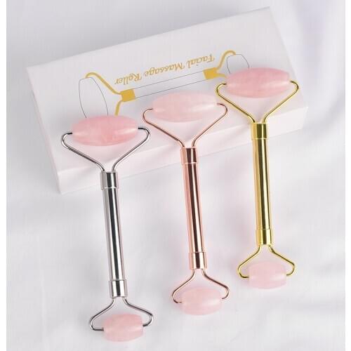 New Gouache Stone Face Massage Roller Natural Rose Quartz Facial Jade Roller Massager Gouache For Face Roller Beauty Care Tool