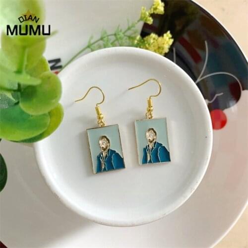 New Dripping Oil Famous Painting Celebrities Sheet Portrait Drop Earrings Simple Design Dangle Earrings for Women Party Jewelry