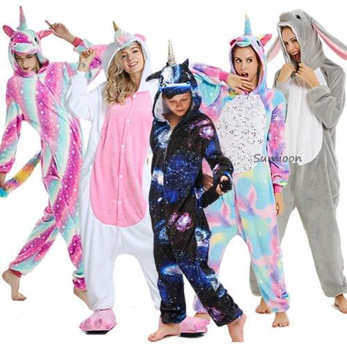 Boys Girls Kigurumi Pajama Sets Panda Unicorn Pajamas For Women Pijimas Onesie Adults Animal Sleepwear Winter Warm Pyjamas Kids