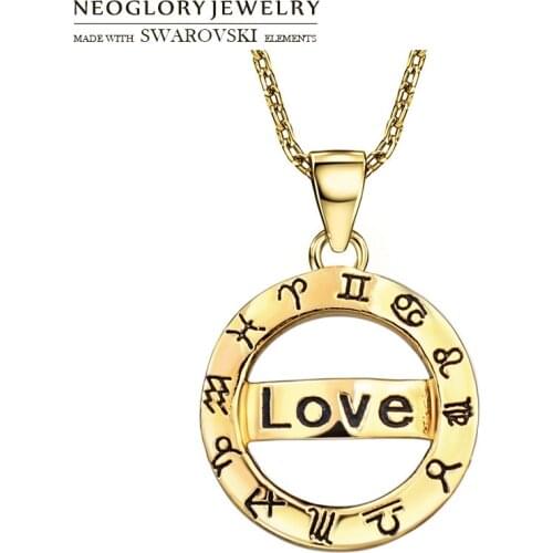 Neoglory Gold Metal Constellation Love Letter Pendant Necklace Choker Charm Copper For Women Trendy Classic Dress Gift