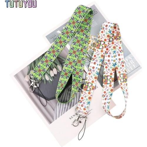 PC3016 Personality Skull And Flowers Painting Art Key Chain Lanyard Neck Strap For Phone Keys ID Card Creative DIY Lanyards