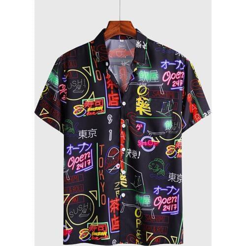 Casual Japanese style 3D printing Short Sleeve Shirts for Men Street 2020 Hawaii Beach shirts Hip hop Fashion Harujuku Men Shirt