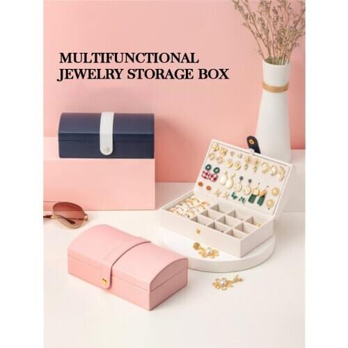 Rectangular earring ring PU leather storage box, portable travel jewelry storage box, three colors available